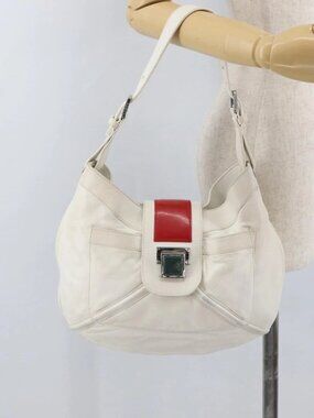 LOEWE Shoulder Bag Leather White Silver Auth bs33492